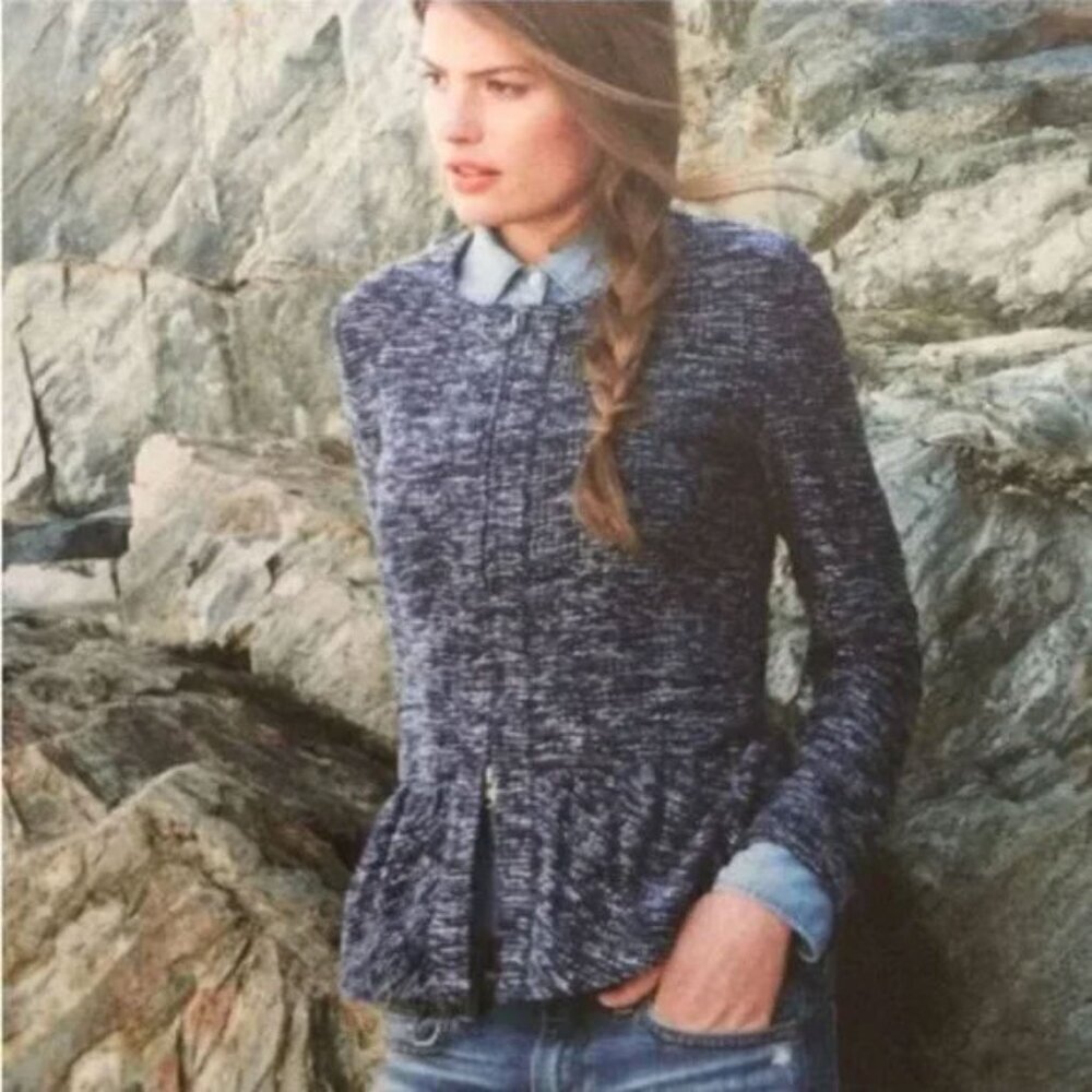 J. Crew Womens Navy Blue White Tweed Boucle Peplum Blazer Jacket Size Small - Picture 2 of 11